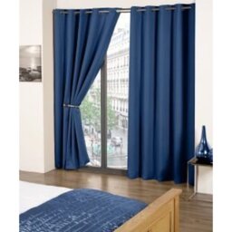 Woven Thermal Blackout Eyelet Curtains - Navy / 168cm / 183cm - thumbnail 3