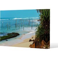 Fishermen on the ocean coast of Sri Lanka Canvas Print - Blue / 51cm / 77cm - image 1