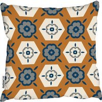 Rust Orange Background With Gray, Navy Blue And Beige Cushion - Brown / 60cm