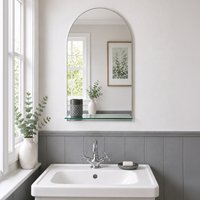 Arched Frameless Bathroom Mirror with Glass Vanity Shelf - Silver - thumbnail 1