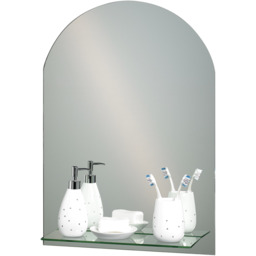 Arched Frameless Bathroom Mirror with Glass Vanity Shelf - Silver - thumbnail 4