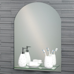 Arched Frameless Bathroom Mirror with Glass Vanity Shelf - Silver - thumbnail 2