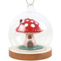 Enchanted Mushroom House Glass Dome Ornament - Red