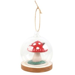 Enchanted Mushroom House Glass Dome Ornament - Red - thumbnail 3