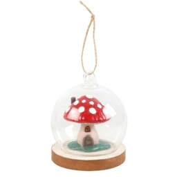 Enchanted Mushroom House Glass Dome Ornament - Red - thumbnail 2