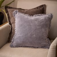 Bertie Washed Cotton Velvet Cushion - Mauve / Feather