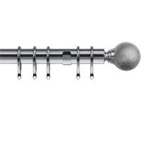 35mm Fixed Length Metal Curtain Pole Set Satin Silver Textured Ball Finial - Silver / 300cm
