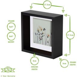 "3D Deep Box Photo Frames - 6 x 6"" with 4 x 4"" Mount - BlackWhite - Black" - thumbnail 3