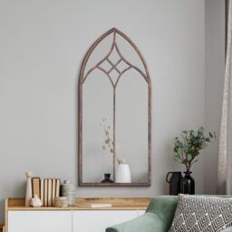 MirrorOutlet The Kirkby Rustic Framed Arched Gothic Wall Mirror - Brown - thumbnail 2