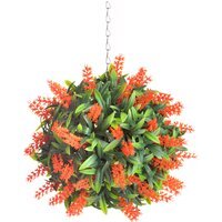 Best Artificial 24cm Orange Lush Lavender Hanging Basket Flower Topiary Ball - Orange - image 1