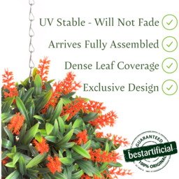 Best Artificial 24cm Orange Lush Lavender Hanging Basket Flower Topiary Ball - Orange - thumbnail 2