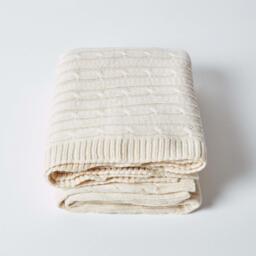 Homescapes Cotton Cable Knit Throw - Natural / 200cm - thumbnail 2