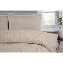 Seersucker Polycotton Duvet Cover Set with Pillowcase - Brown / Single / 3.50cm - thumbnail 3