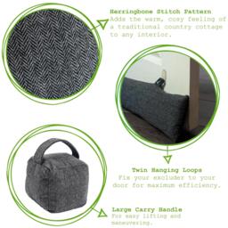 Herringbone Door Stop  Draught Excluder Set - Grey - thumbnail 4