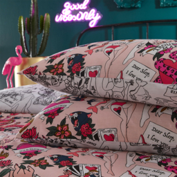 Inked Tattoo Inspired Duvet Cover Set - Blush / Superking - thumbnail 2