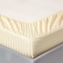 330 Thread Count Egyptian Cotton Satin Stripe Fitted Sheet - Pale Yellow / King - thumbnail 2