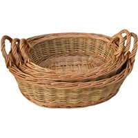 Set of 3 Two Tone Green Oval with Handles Willow Trays - Brown