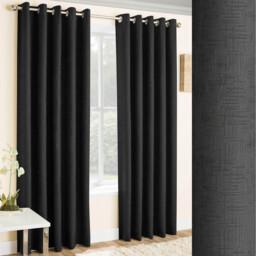 Pair of Vogue Black Eyelet Thermal Dimout Curtains - Black / 229cm / 183cm - thumbnail 2