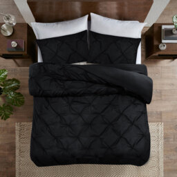 Pintuck Duvet Cover Set - Black / Double - thumbnail 3