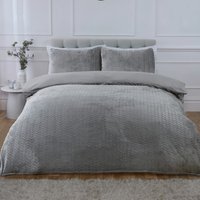 Chevron Faux Teddy Polyester Fleece Duvet Cover Set with Pillowcase - Silver / Single