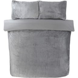 Chevron Faux Teddy Polyester Fleece Duvet Cover Set with Pillowcase - Silver / Single - thumbnail 2