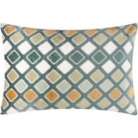 Metro Diamond Velvet Rectangular Cushion - Green / Feather - image 1