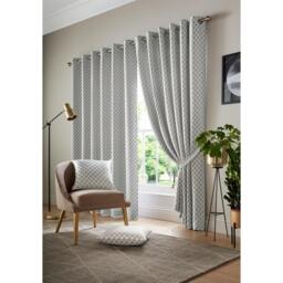 Wold Eyelet Ring Top Curtains - Silver/White / 117cm / 183cm - thumbnail 2