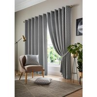 Wold Eyelet Ring Top Curtains - Silver/White / 117cm / 183cm - thumbnail 1