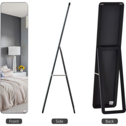 HOMCOM Full Length Mirror Floor Standing or Wall Mount Dressing Mirror - Black - thumbnail 3