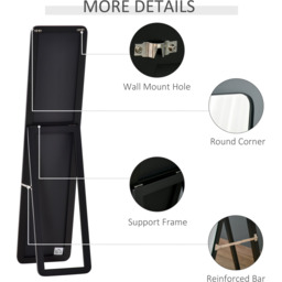 HOMCOM Full Length Mirror Floor Standing or Wall Mount Dressing Mirror - Black - thumbnail 5