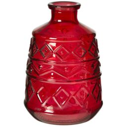 Aztec Pattern Glass Vase - Red - thumbnail 2