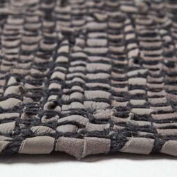 Homescapes Recycled Leather Handwoven Herringbone Rug - Grey / 150cm - thumbnail 4