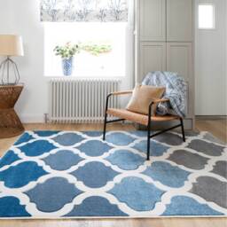 Trellis Geometric Carved Bedroom Living Area Rug - Blue Grey / 280 x 190cm - thumbnail 2