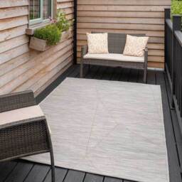 Distressed Textured Flatweave Indoor Outdoor Weatherproof Rug - Beige / 290 x 200cm - thumbnail 2
