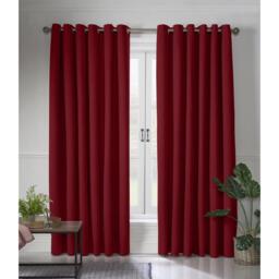 Linen Look Eyelet Ring Top Blackout Curtains - Red / 229cm - thumbnail 3