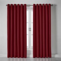 Linen Look Eyelet Ring Top Blackout Curtains - Red / 229cm - thumbnail 1