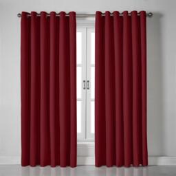 Linen Look Eyelet Ring Top Blackout Curtains - Red / 229cm - thumbnail 4