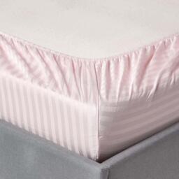 330 Thread Count Egyptian Cotton Satin Stripe Fitted Sheet - Dusky Pink / Double - thumbnail 2