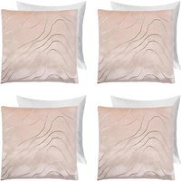 Pack Of Metallic Wave Velvet Filled Cushions - Natural / 4