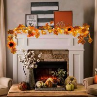 Sunflower Garland with Lights Decoration - Orange