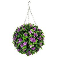 Best Artificial 28cm Purple Lily Hanging Basket Flower Topiary Ball - Purple