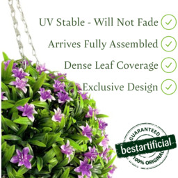 Best Artificial 28cm Purple Lily Hanging Basket Flower Topiary Ball - Purple - thumbnail 3