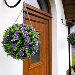 Best Artificial 28cm Purple Lily Hanging Basket Flower Topiary Ball - Purple - thumbnail 5