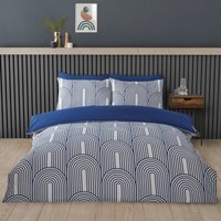 Arches Geometric Polycotton Duvet Set With Pillowcase - Blue / King - thumbnail 1
