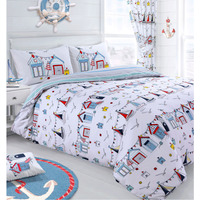 Beach Huts Seaside Fun Nautical Duvet Set - White / King