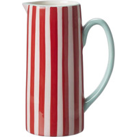 Ceramic Red and White Striped Jug Flower Vase - Red