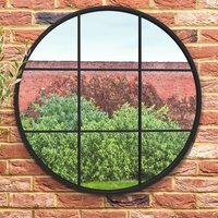 Circulus Metal Frame Round Garden Mirror - Black / 80cm - image 1