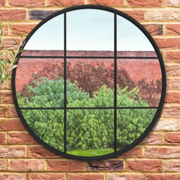 Circulus Metal Frame Round Garden Mirror - Black / 80cm - thumbnail 2