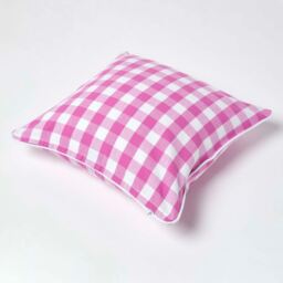 Block Check Cotton Gingham Cushion Cover - Pink / 45cm - thumbnail 5