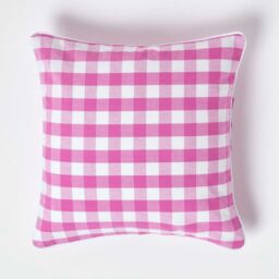 Block Check Cotton Gingham Cushion Cover - Pink / 45cm - thumbnail 2